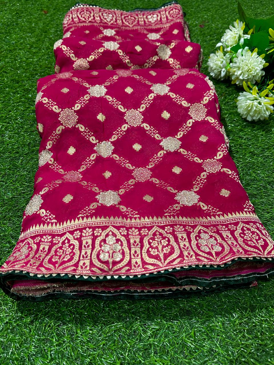 Pure Viscose Georgette  Banarasi Jari Work Best Quality Saree With Blouse - BFSLB12