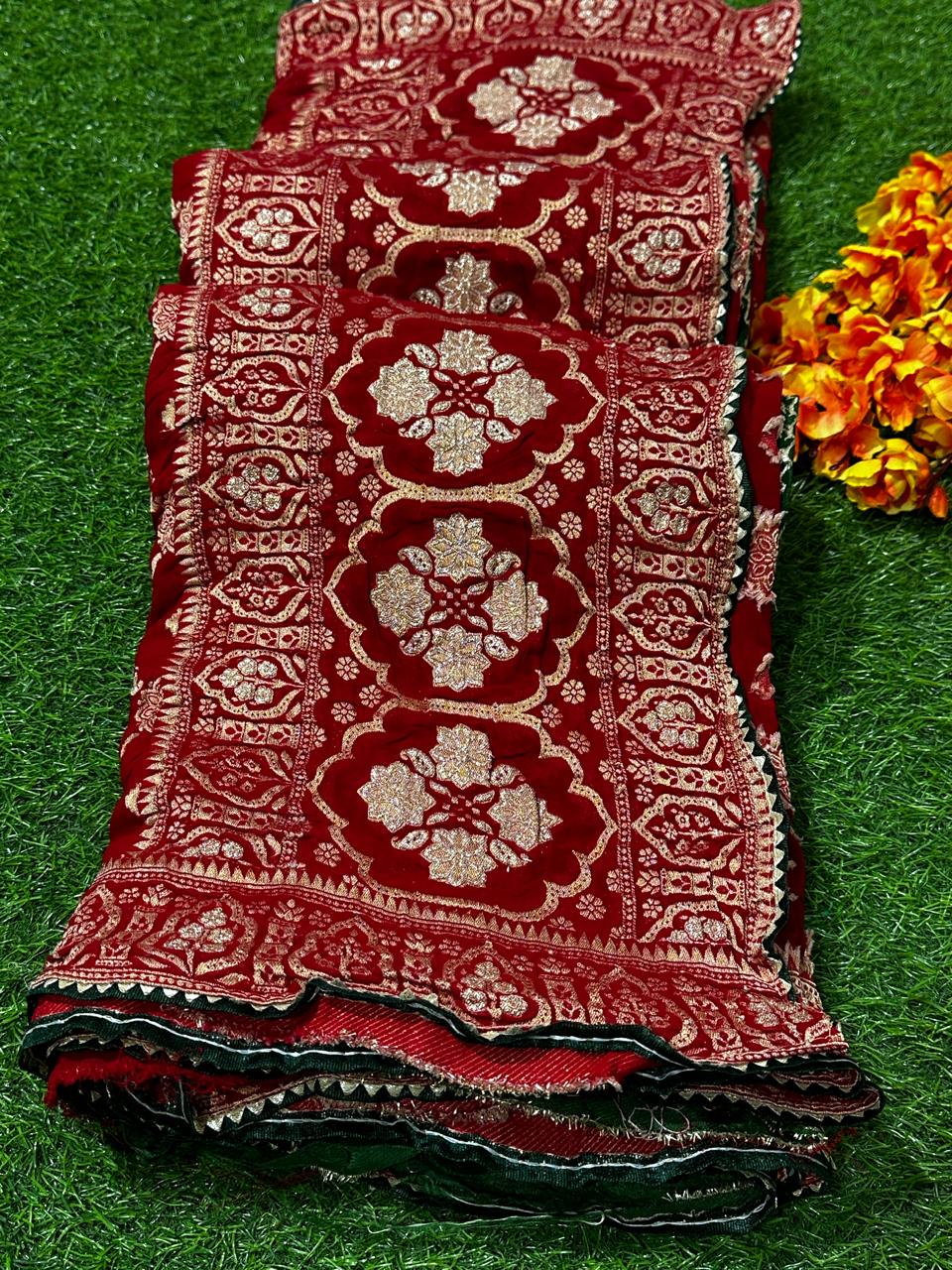 Pure Viscose Georgette Banarasi Zari Work Best Quality Saree With Blouse - BFSLB3