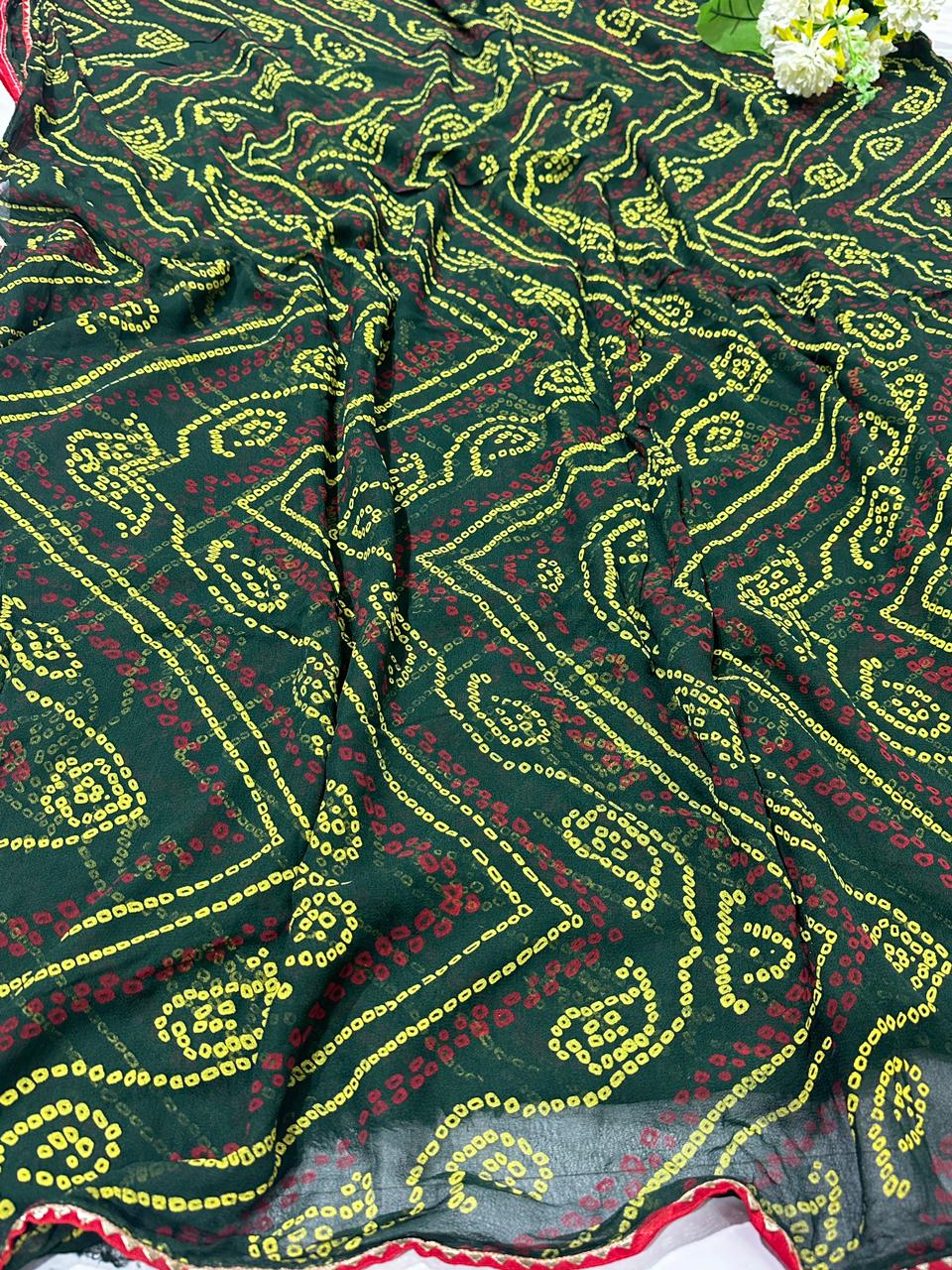 Semi Georgette Rai Bandej Best Quality Saree With Blouse  - BFSLB10