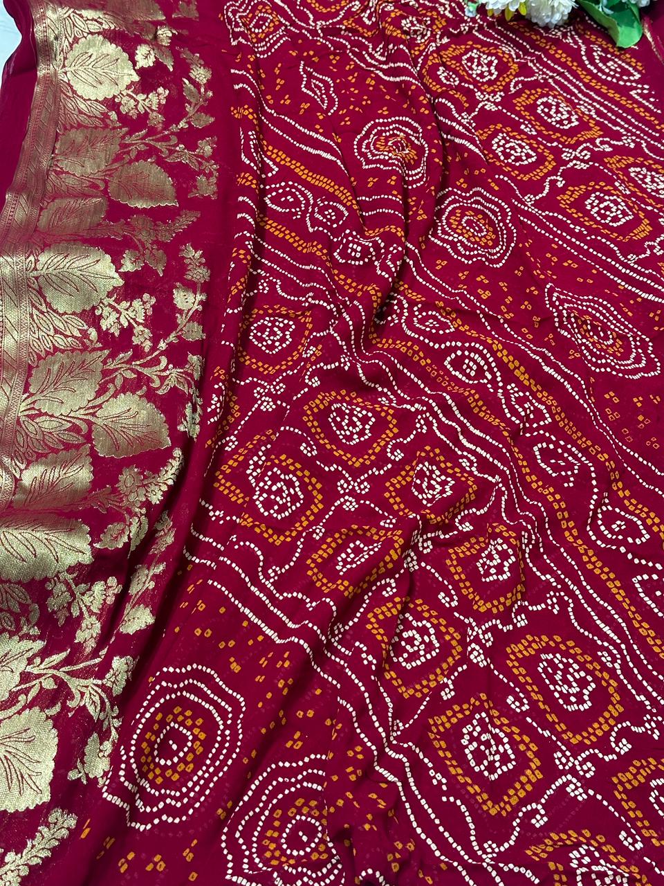 Pure Georgette Banarasi Rai Bandej Best Quality Saree With Blouse  - BFSLB2