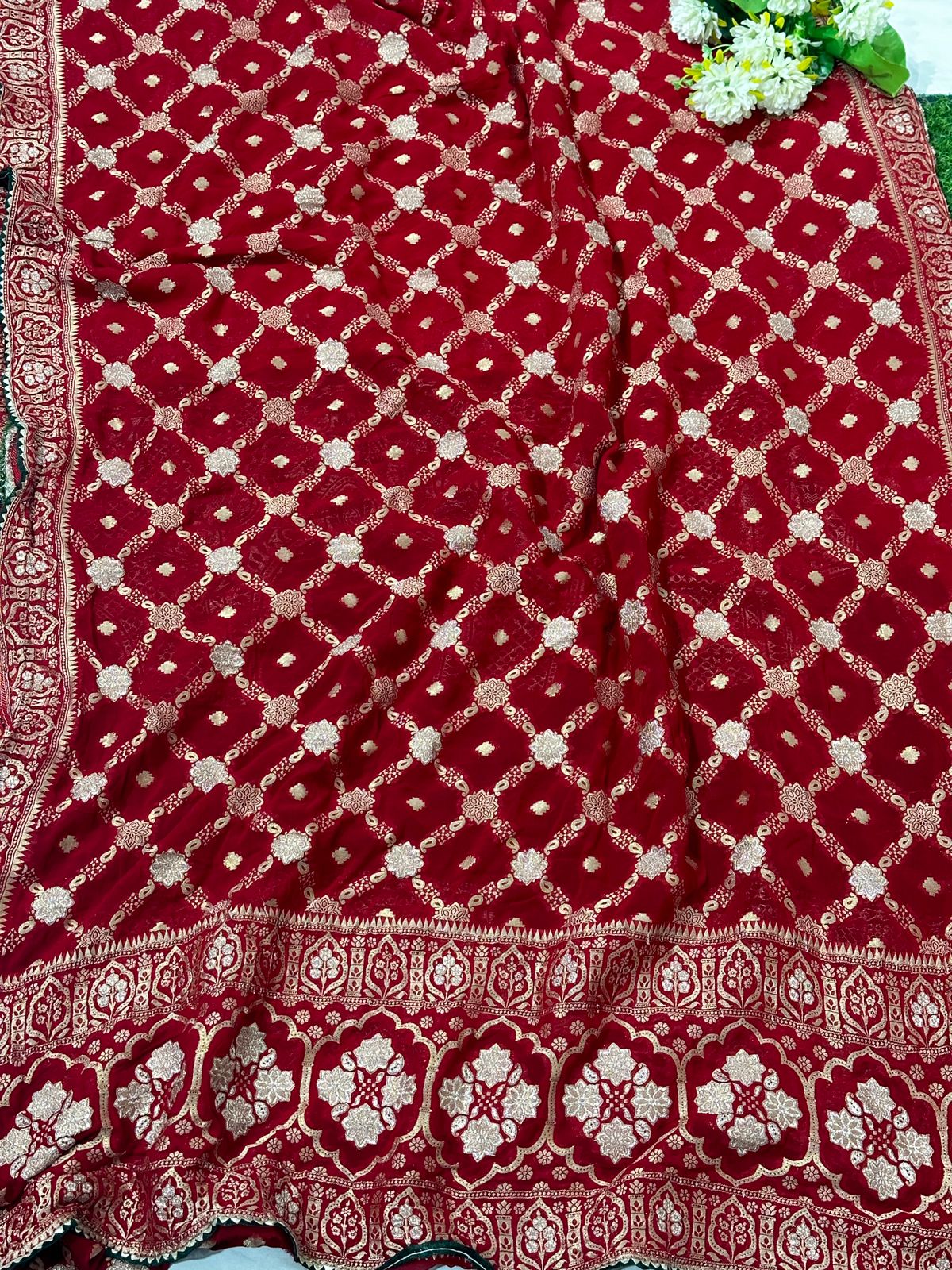 Pure Viscose Georgette Banarasi Zari Work Best Quality Saree With Blouse - BFSLB3