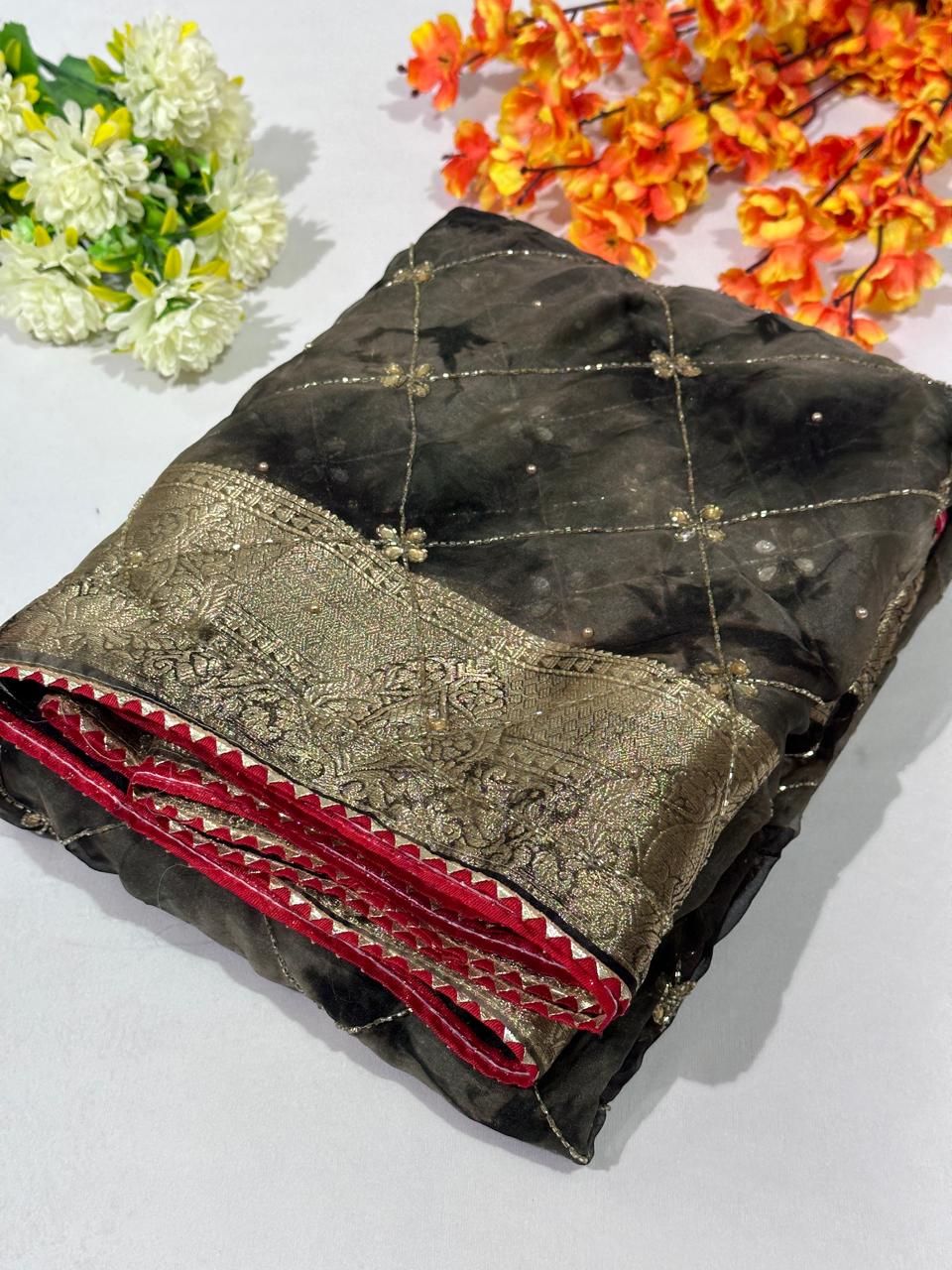 Kurdana Hand Work Organza Saree - BFSLA100