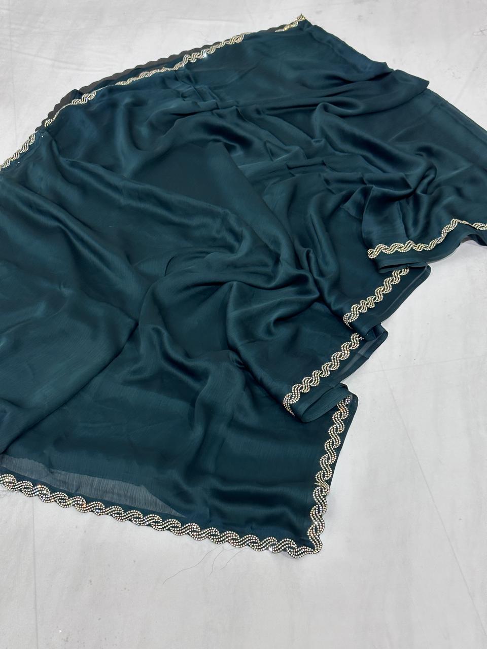 Satin Georgette Jerkin Work Designer Saree - BFSLA61