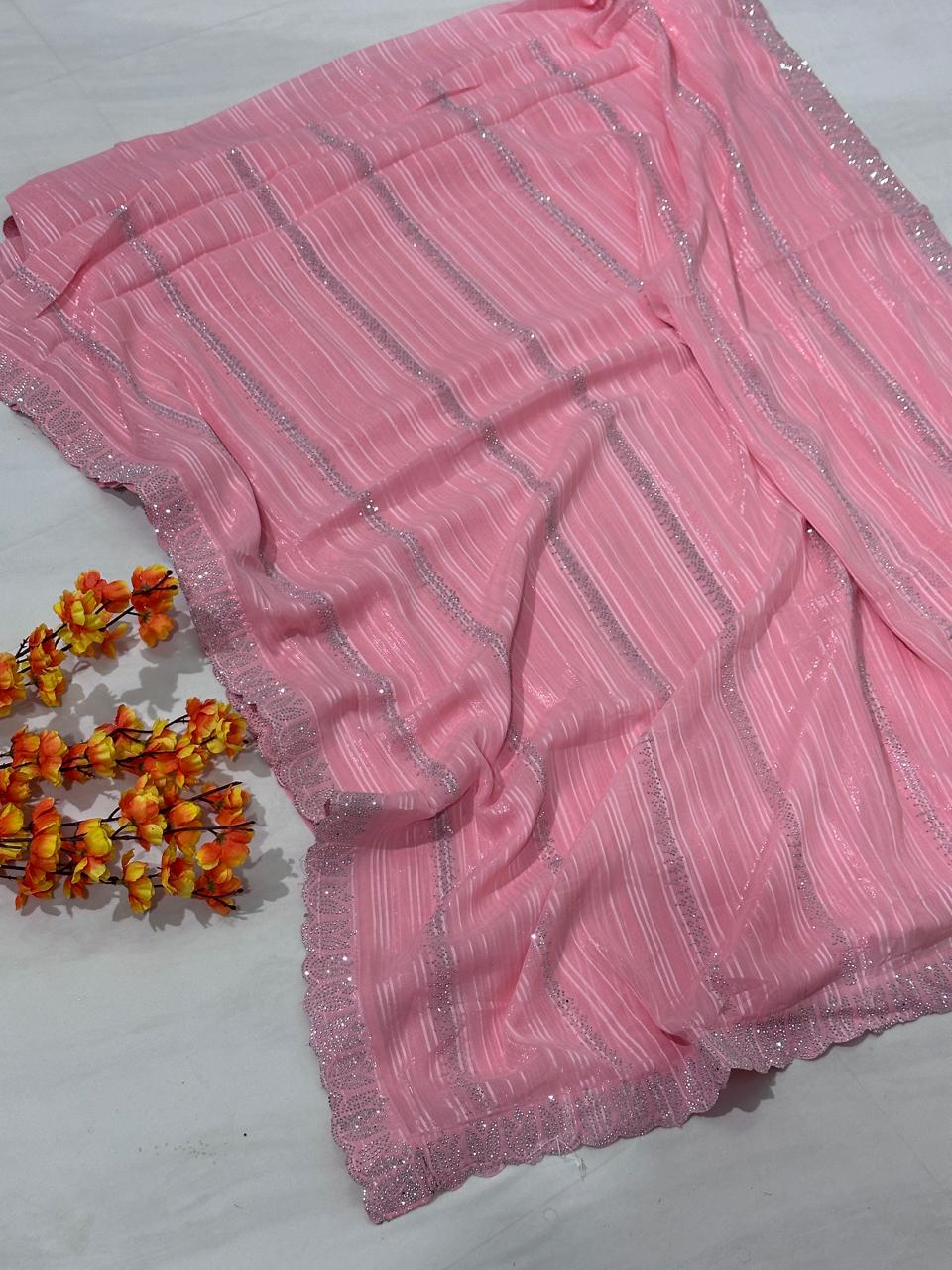 Jimmy Choo Hand Work Lace Party Wear Saree - BFSLA53