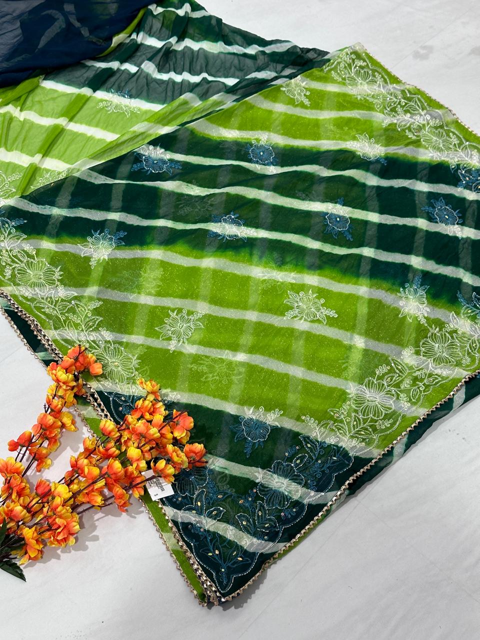 Hand Work Chiffon Lahriya Saree - BFSLA63