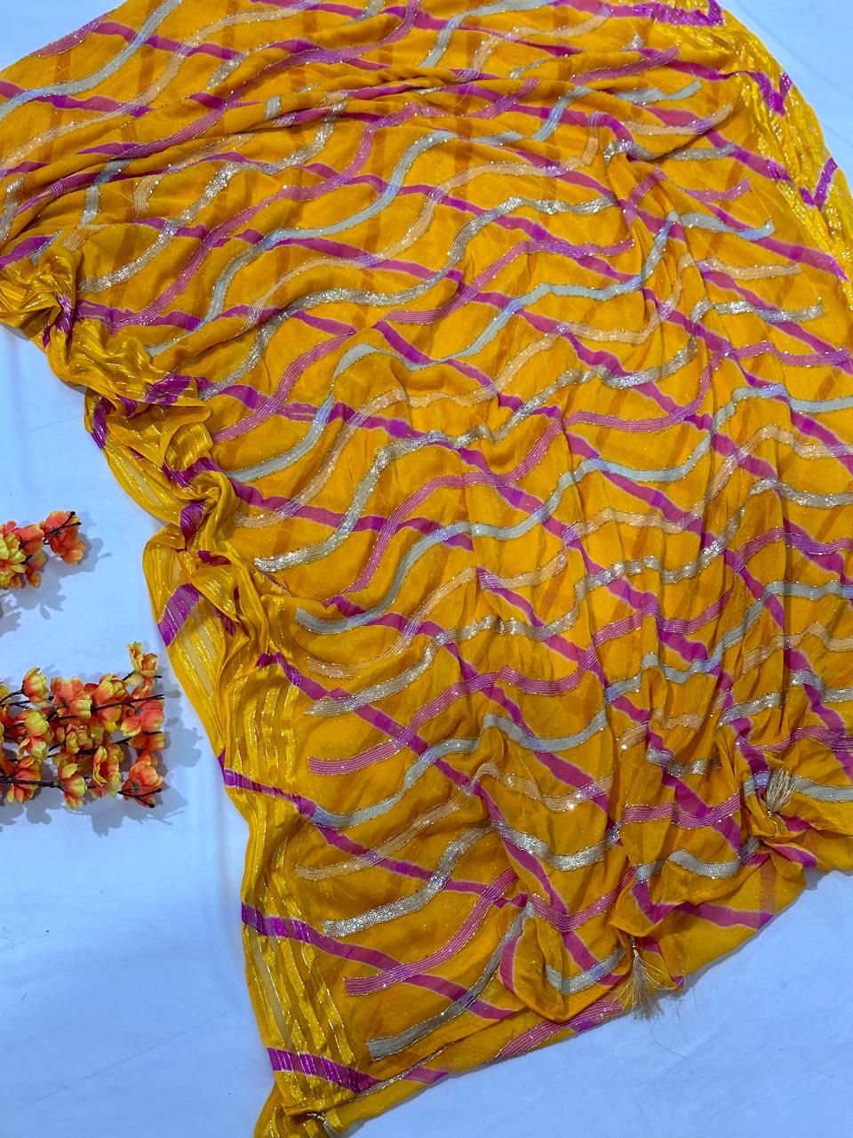 Hand Work Chiffon Lahriya Saree - BFSLA64