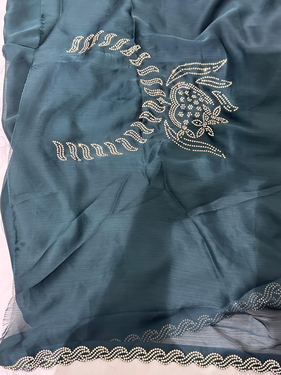 Satin Georgette Jerkin Work Designer Saree - BFSLA61