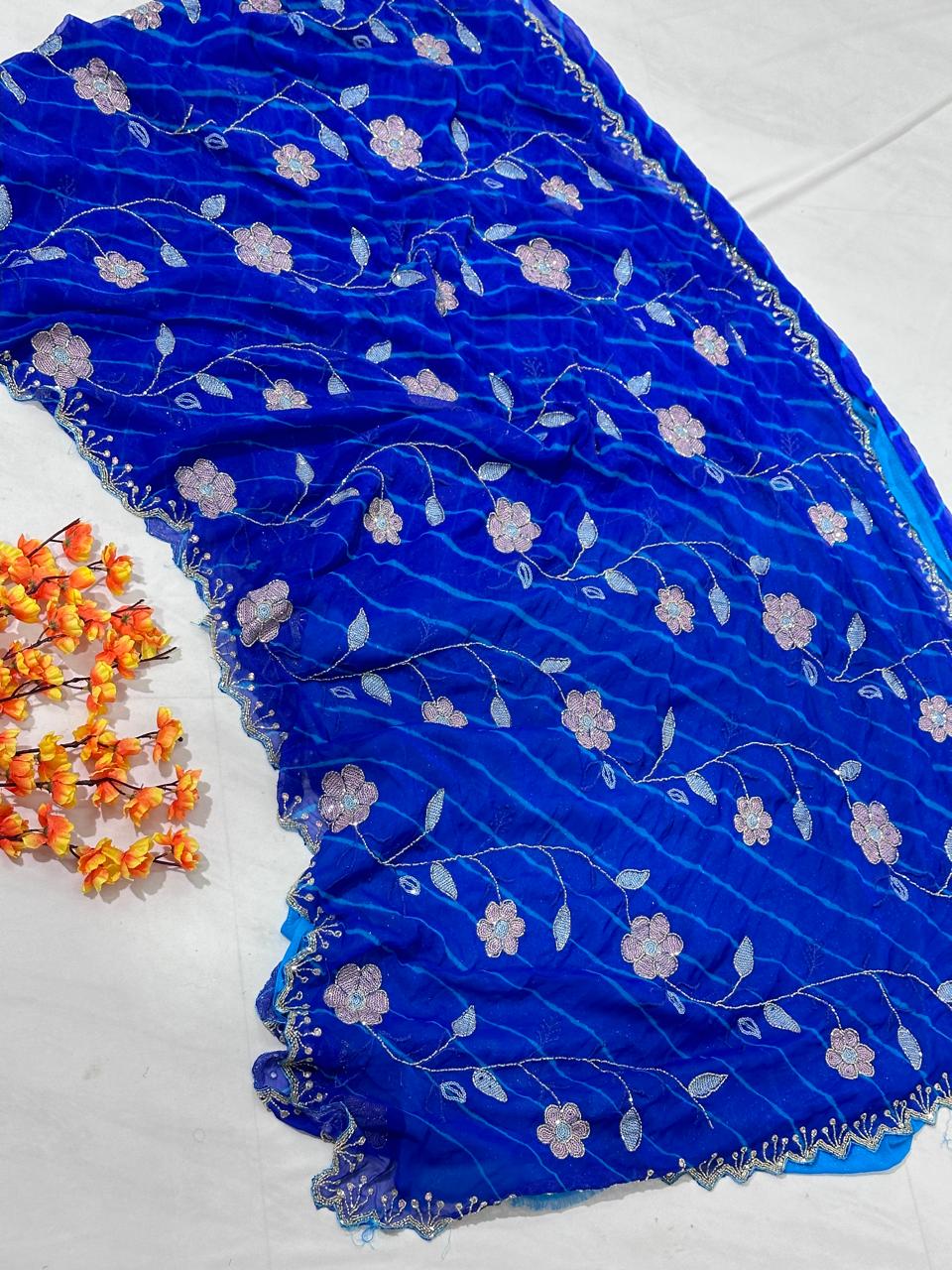 Hand Work Chiffon Lahriya Saree - BFSLA65