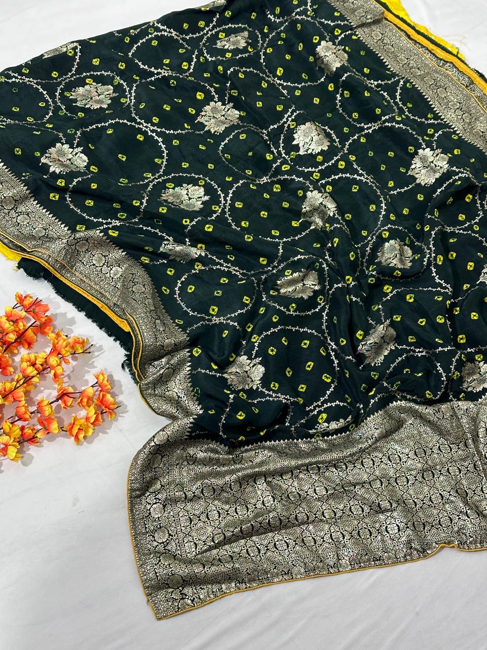 Pure Dolla Silk Bandej & Zari Woven  Best Quality Saree With Contrast Blouse BFSLA89