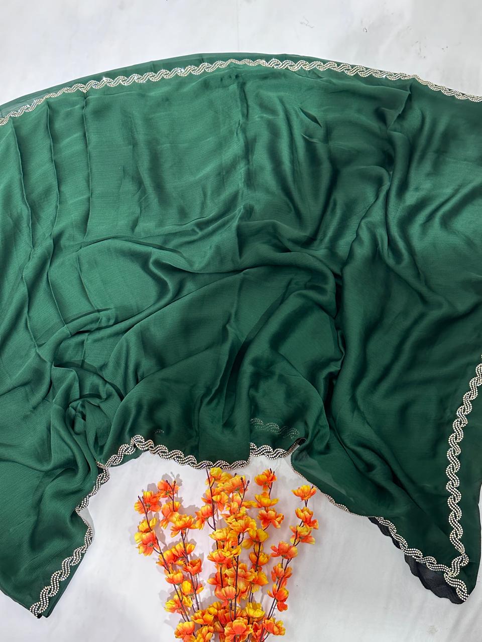 Satin Georgette Jerkin Work Designer Saree - BFSLA60