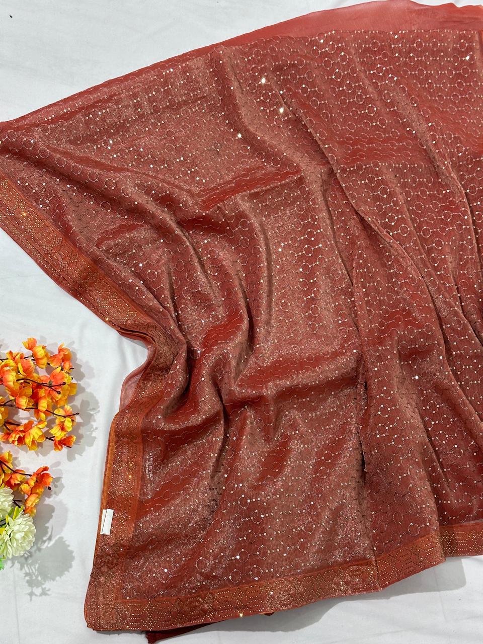 Shimmer Chiffon Sequence Work Saree - BFSLA86