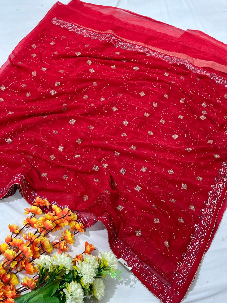 Shimmer Chiffon Sequence Work Saree - BFSLA85