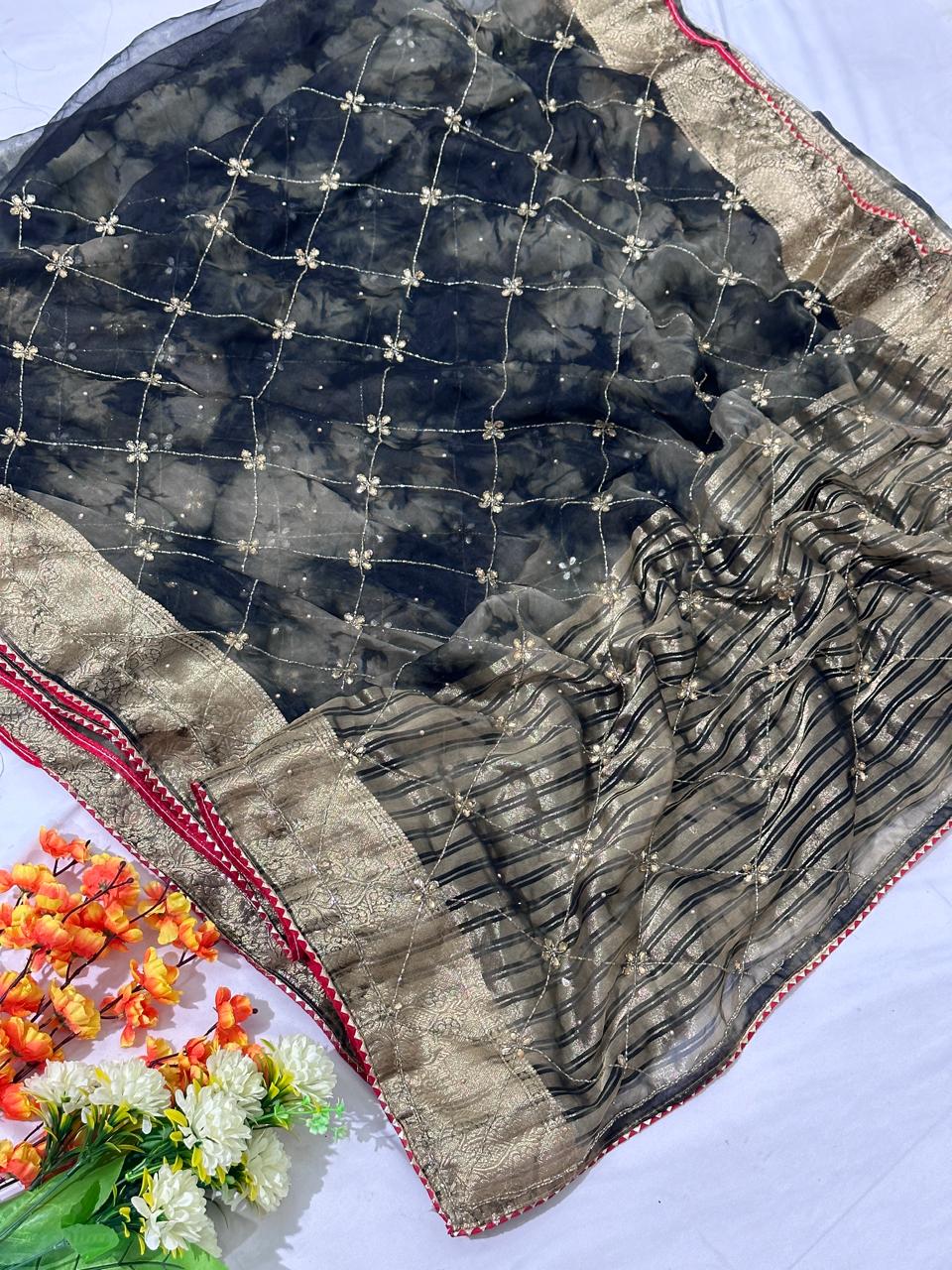 Kurdana Hand Work Organza Saree - BFSLA100