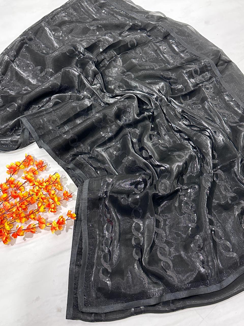 Black- jimmy Choo sequence work saree Saree - BFSLA59