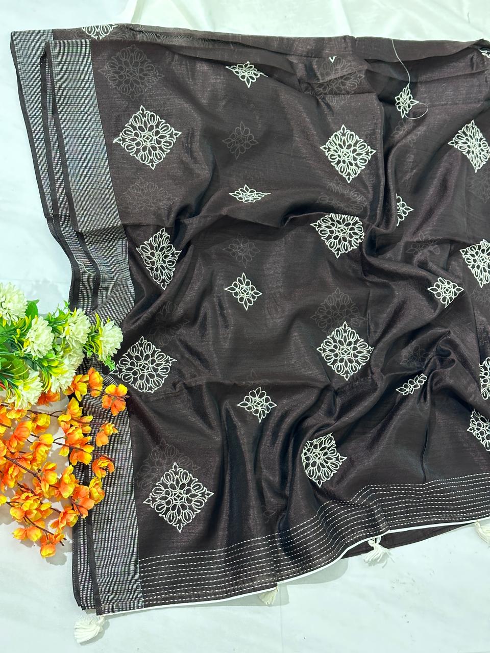 Synthetic Cotton Embroidery Saree - BFSLA30