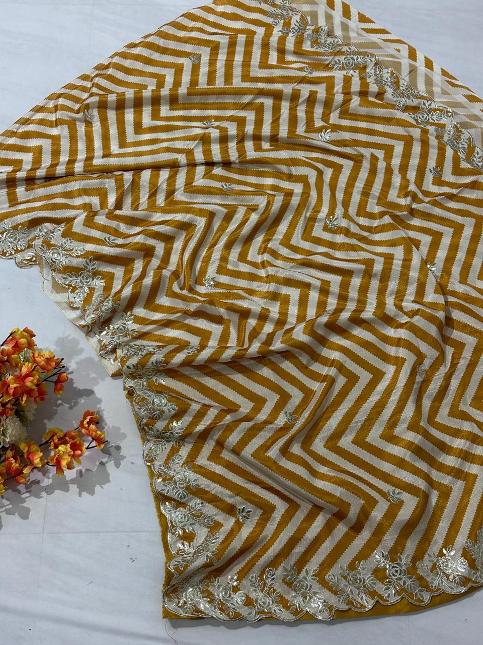 Crape Silk Machine Gota Work Saree - BFSLA25