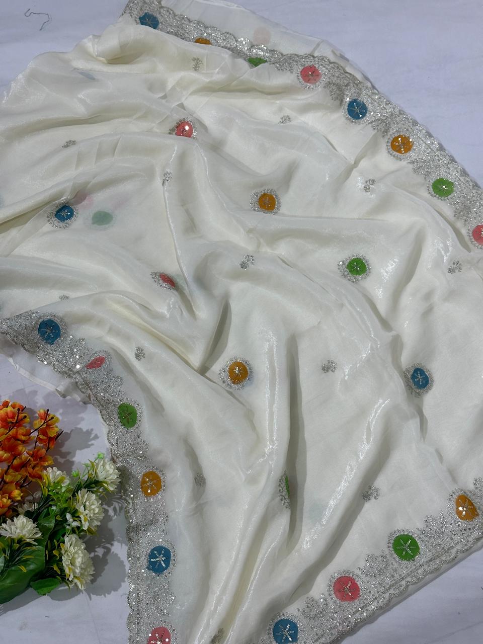 Crystel Tissue Embroidered Saree - BFSLA88