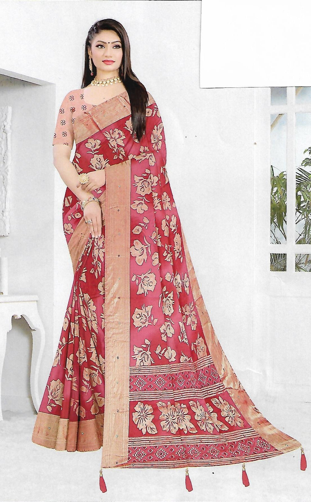 Brasso Saree With Zari Work Banarasi Border - BFSLA13