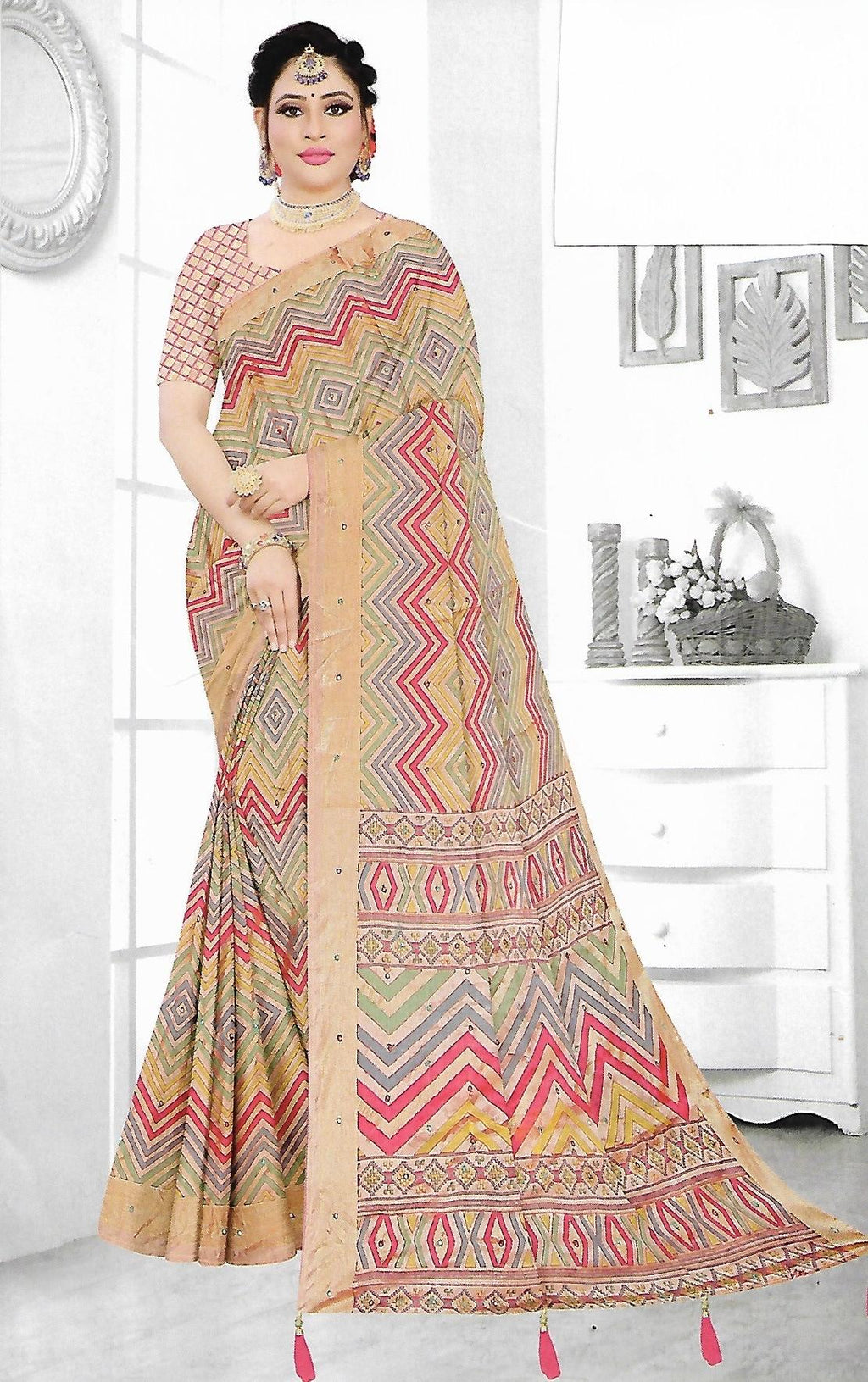 Brasso Saree With Zari Work Banarasi Border - BFSLA12