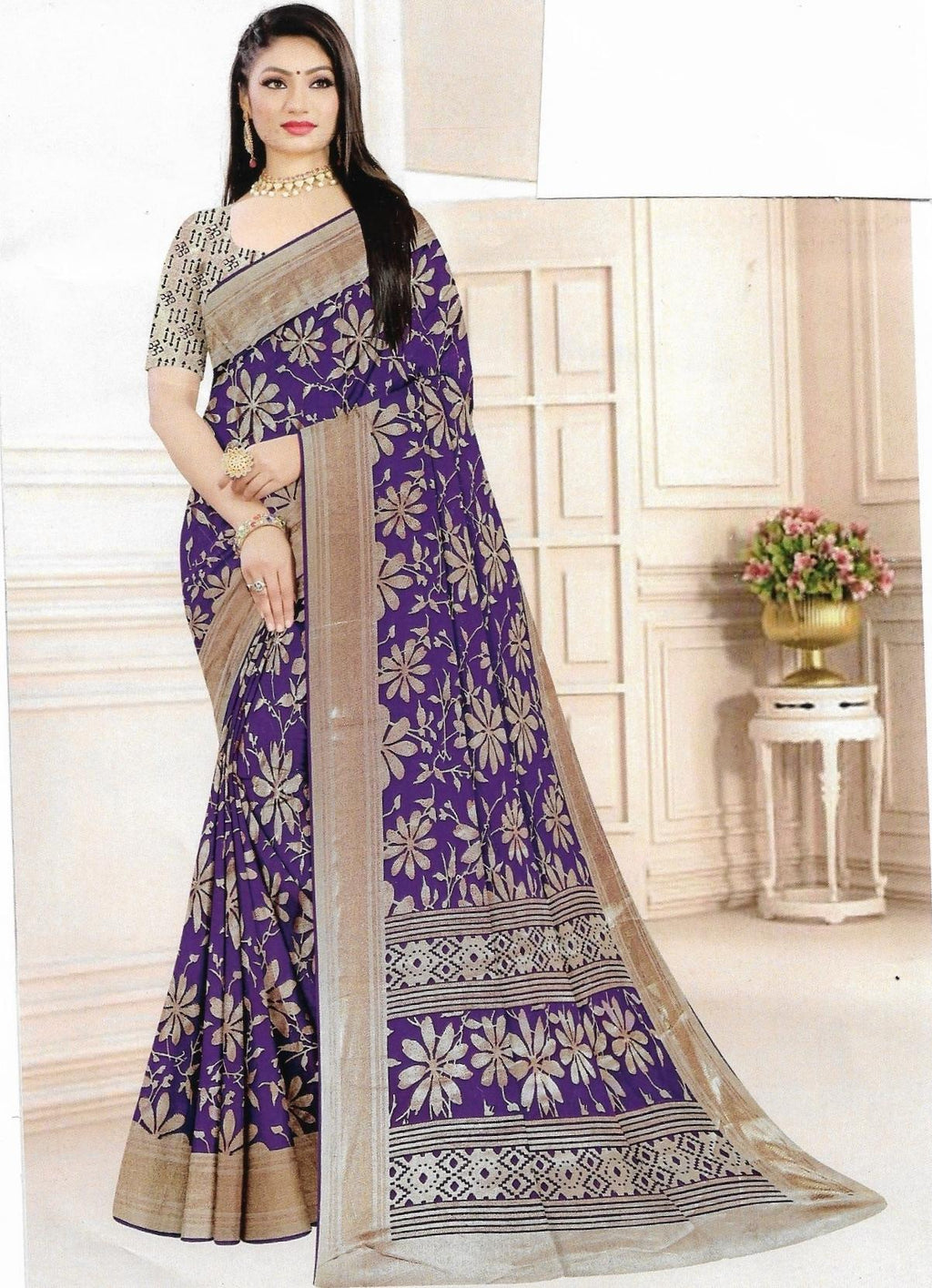 Brasso Saree With Zari Work Banarasi Border - BFSLA1
