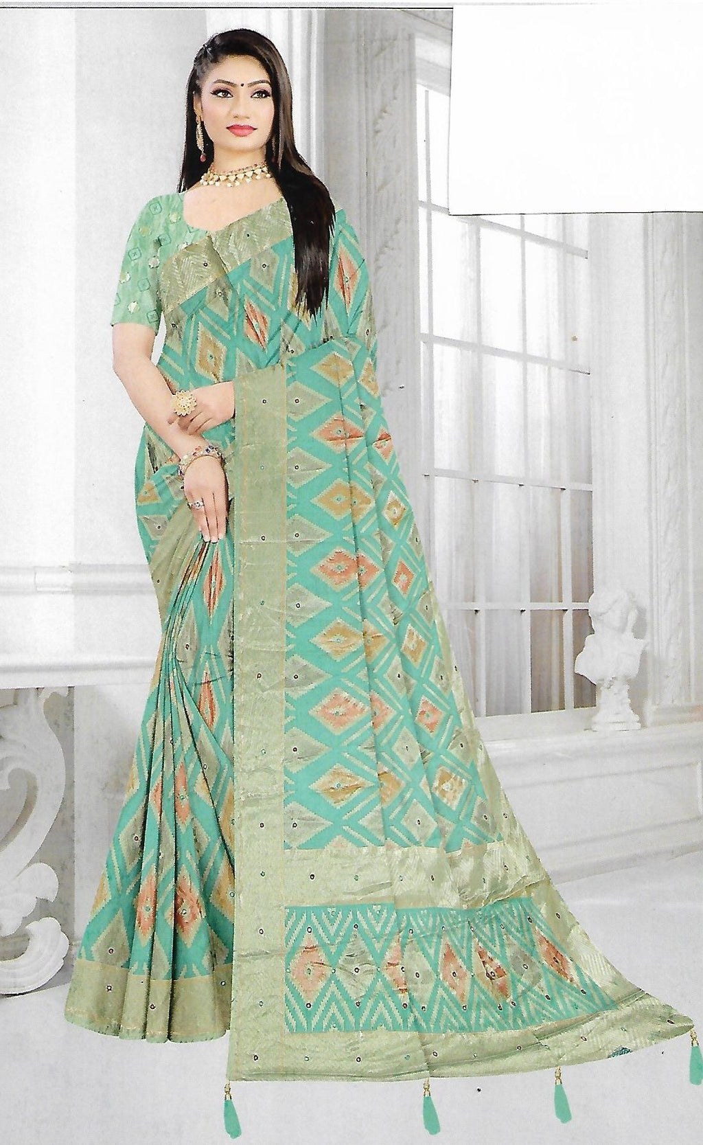 Brasso Saree With Zari Work Banarasi Border - BFSLA14