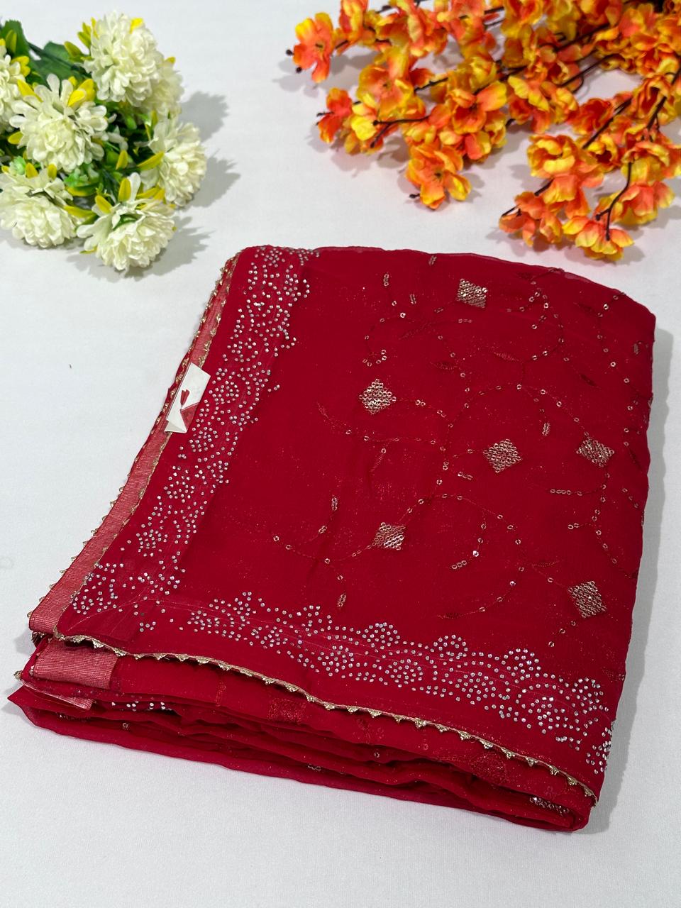 Shimmer Chiffon Sequence Work Saree - BFSLA85