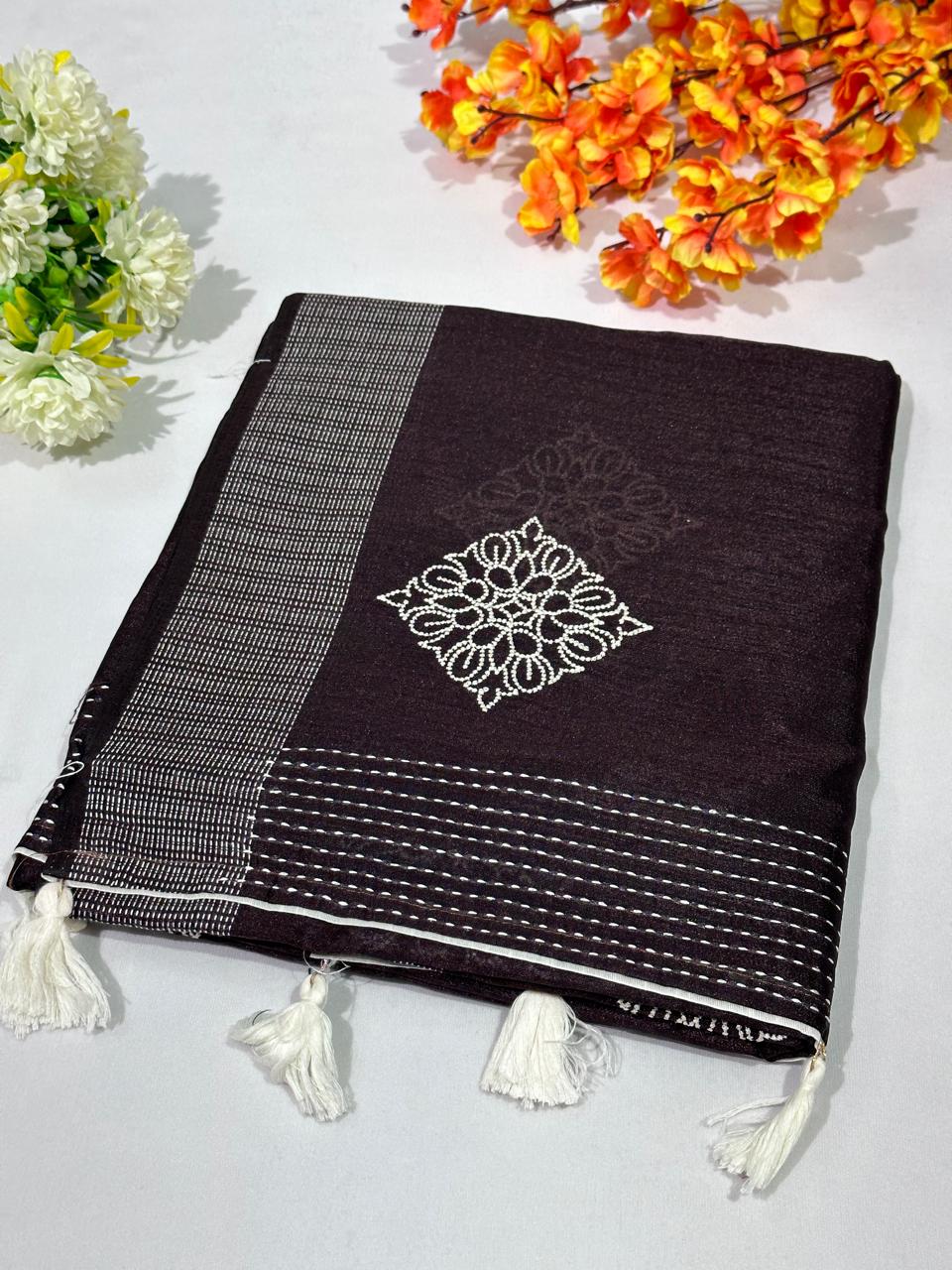 Synthetic Cotton Embroidery Saree - BFSLA30