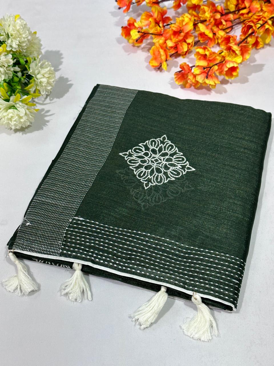 Synthetic Cotton Embroidery Saree - BFSLA31