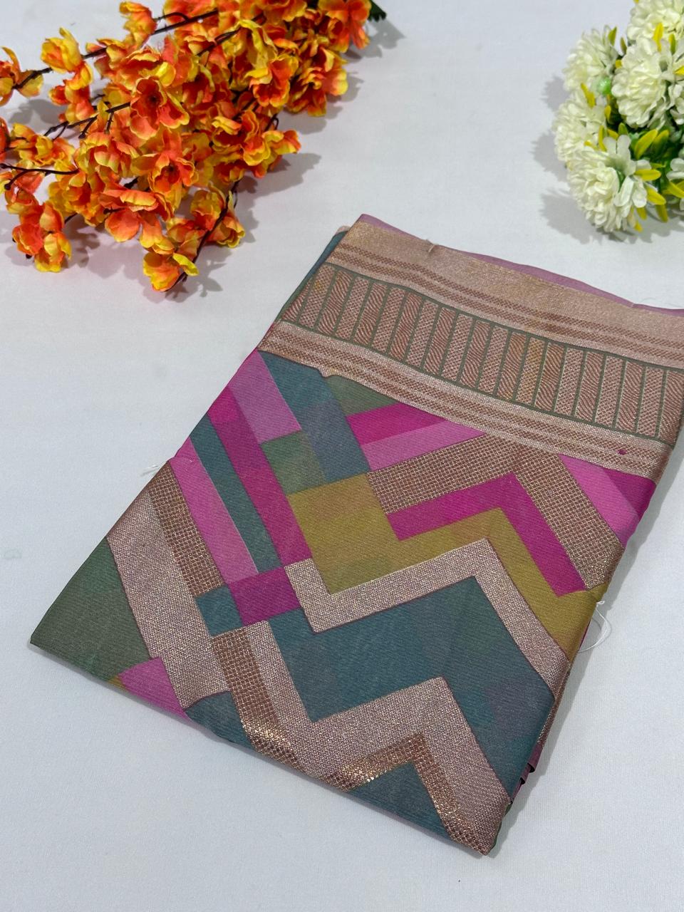 Brasso Saree With Zari Work Banarasi Border - BFSLA2