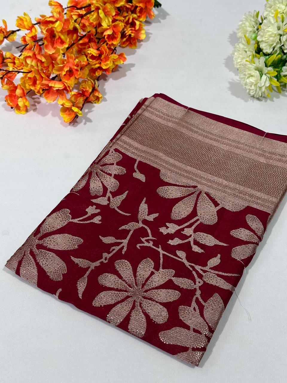 Brasso Saree With Zari Work Banarasi Border - BFSLA9