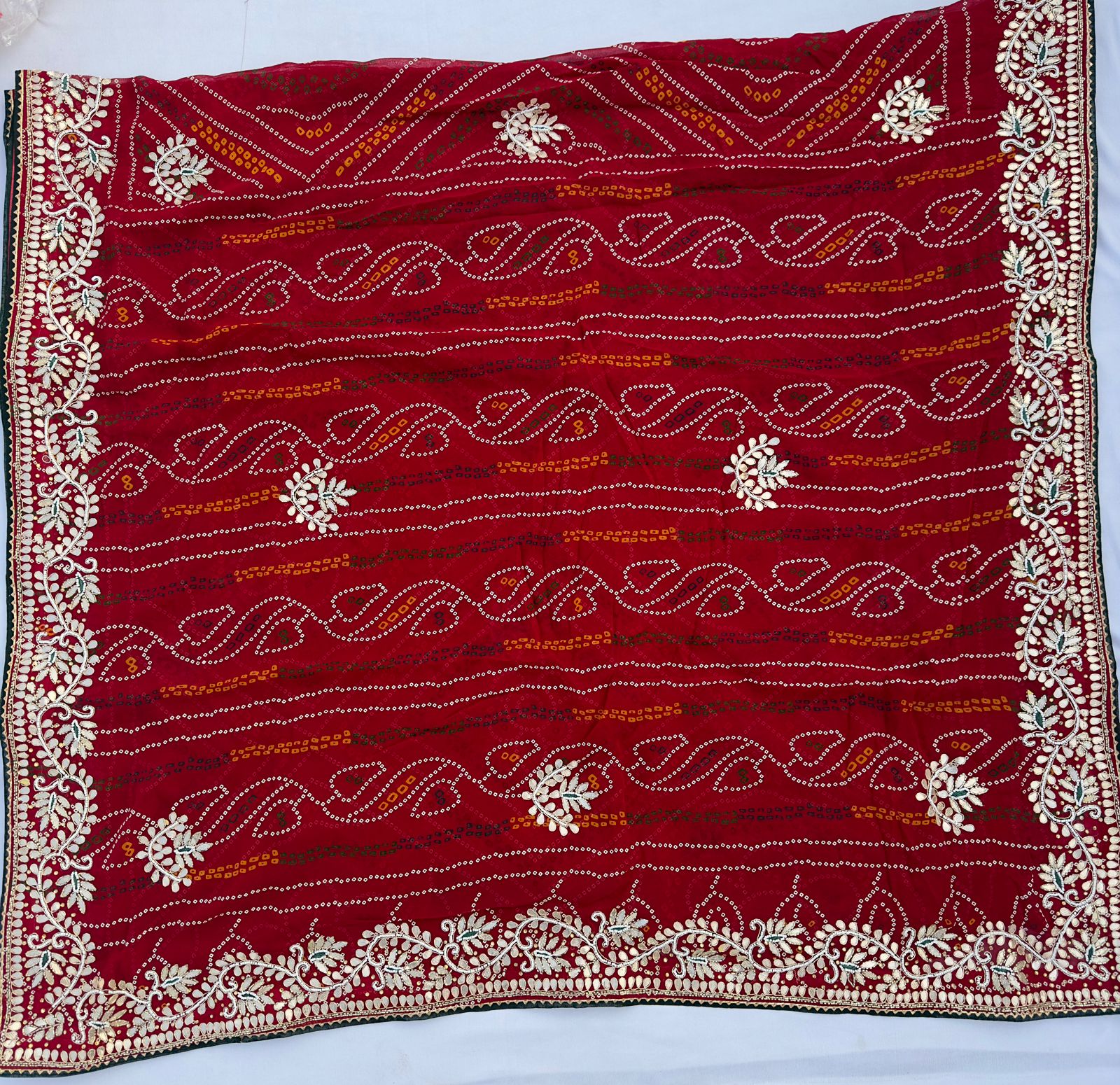 Heavy Red Georgette Barik Rai Bandhej Hand Work Saree