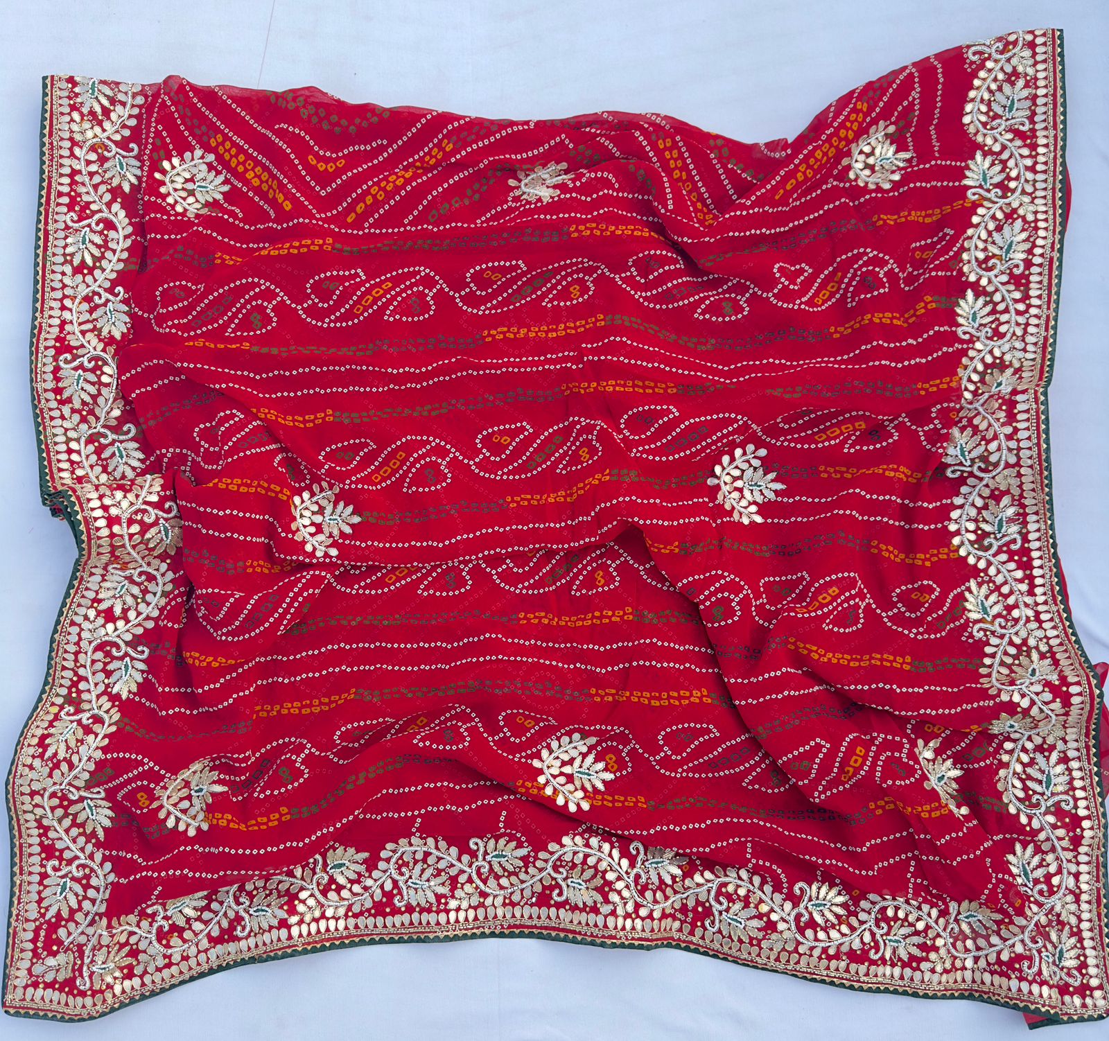 Heavy Red Georgette Barik Rai Bandhej Hand Work Saree