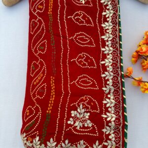 Heavy Red Georgette Barik Rai Bandhej Hand Work Saree