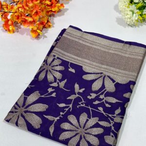 Purple Brasso Saree With Zari Work Banarasi Border