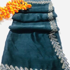 Bottle Green Georgette Saree with Stitched Blouse & Belt