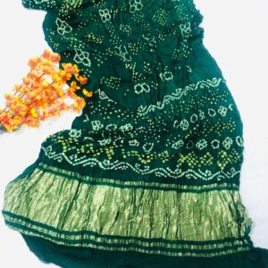 Bottle Green Pure Gajji Silk Bandhani Saree