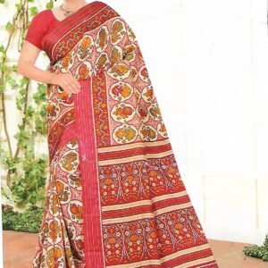 Red Cotton Brasso Saree