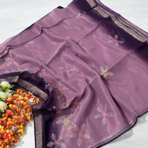 Purple Organza Embroidery Saree