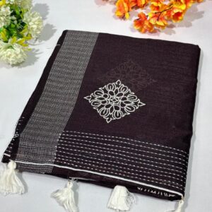 Black Synthetic Cotton Embroidery Saree