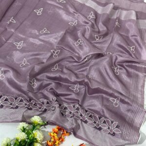 Lavender Cotton Silk Embroidery Saree