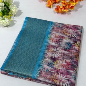 Peacock Blue Cotton Digital Print Sequin Work Saree
