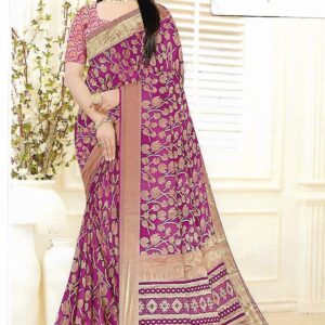 Wine Brasso Saree With Zari Work Banarasi Border