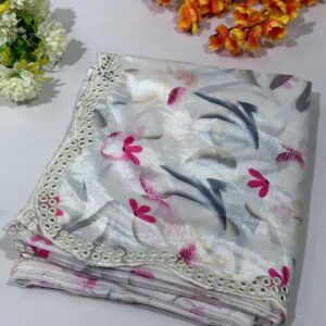 Beige Crape Silk Digital Print Saree