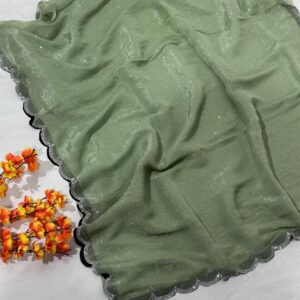 Sage Green Jimmy Choo Hand Work Party Wear Saree