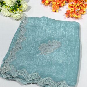 Fountain Teal Jimmy Choo Hand Work Lace Party Wear Saree