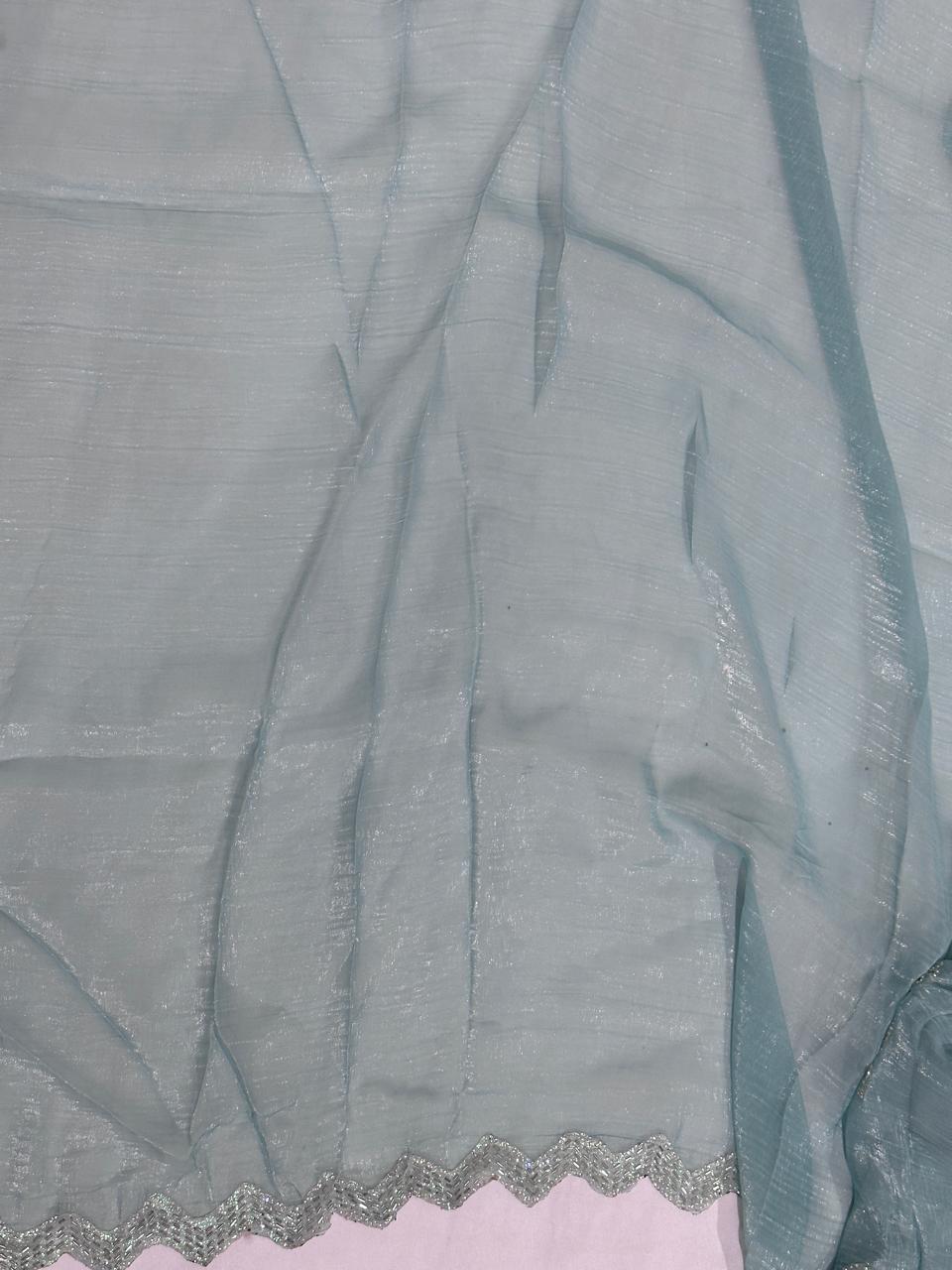 Fountain Teal Jimmy Choo Hand Work Lace Party Wear Saree