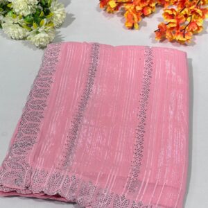 Rani Pink Jimmy Choo Hand Work Lace Party Wear Saree
