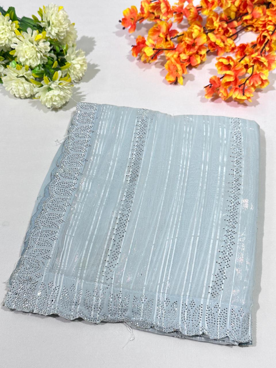 Grey Jimmy Choo Hand Work Lace Party Wear Saree