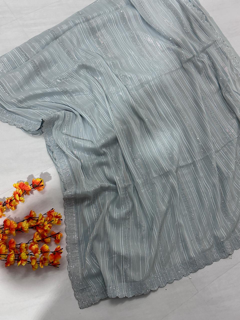 Grey Jimmy Choo Hand Work Lace Party Wear Saree