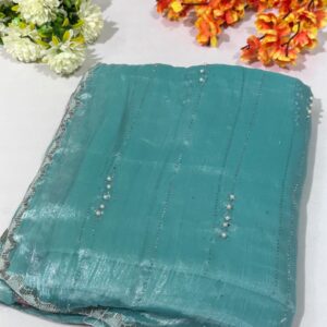 Fountain Teal Jimmy Choo Hand Work Lace Party Wear Saree